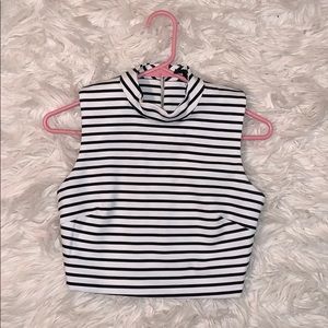 Black and white striped Olivaceous crop top